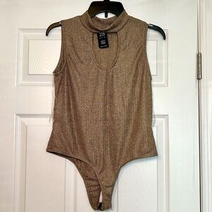 Project 28 NYC Gold Sleeveless Bodysuit Womens XL Party Event NYE Festival Glitz